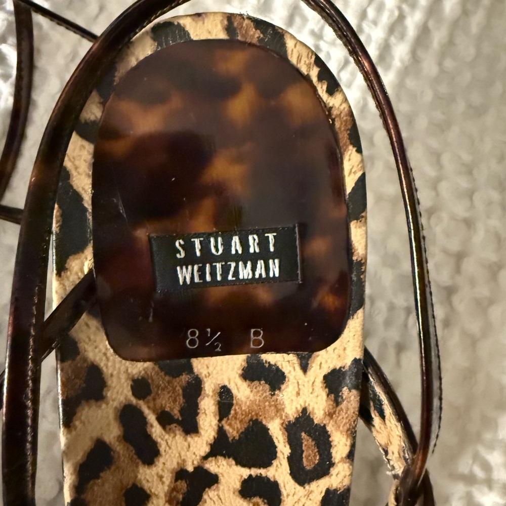 ✨️STUART WEITZMAN✨️ Lepard Print 2 Inch Heel Sandal Slide Wm's Sz 8 1/2 New - Picture 2 of 9